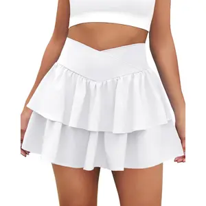 Women's Ruffle Tennis Skirt with Shorts Pockets Athletic Crossover Layered Skorts Golf Running activewear