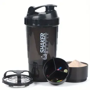 500ML/17oz Three-Layer Detachable Sports Water Bottle Shaker Cup, Protein Powder Milkshake Shaker Cup, Portable Gym Outdoor Sport Shaker Bottles