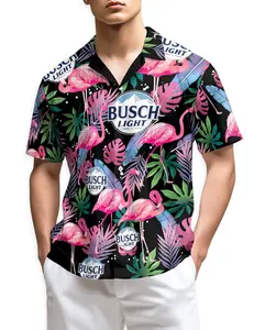 Busch Light Beer flamingo Hawaiian Shirt for Men, Button Down Summer Beach Short Sleeve, Hawaiian Shirt Casual Tropical Menswear Top