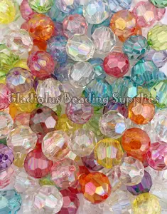 16mm Clear Faceted Mixed Beads for Chunky Necklaces, Beaded Pens, and Crafts