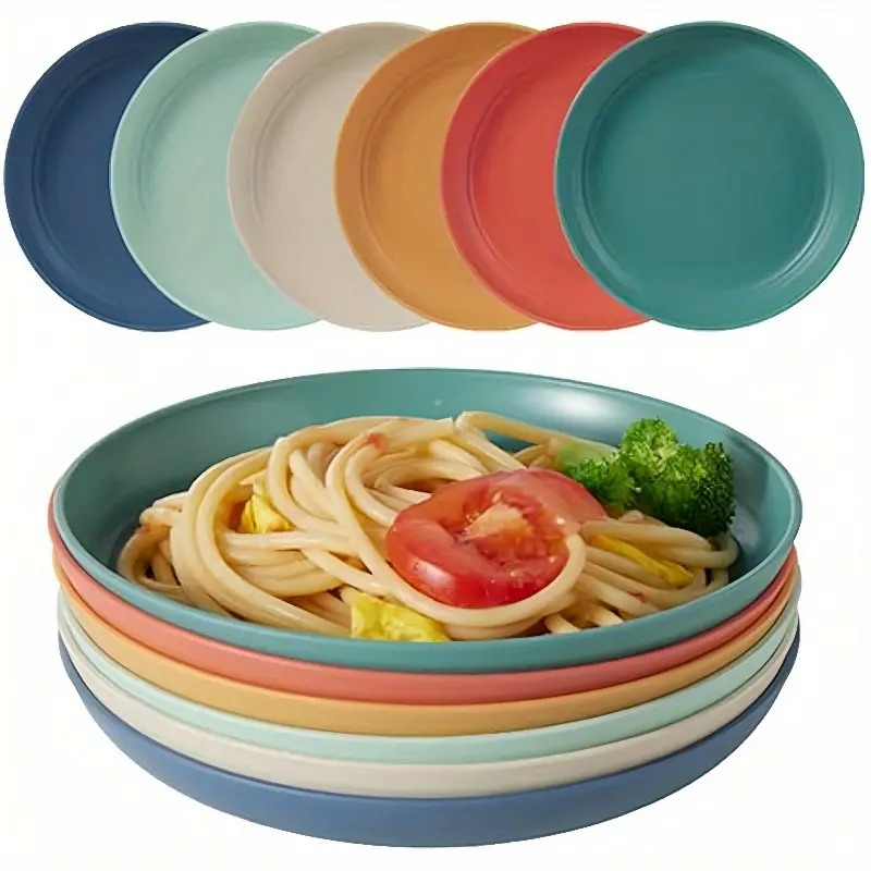 6pcs 7.8in BPA-Free Durable Unbreakable Round Deep Dinner Plates - Lightweight Plastic Tableware, Microwave & Dishwasher Safe for Pasta, Fruit - Home/Camping Use