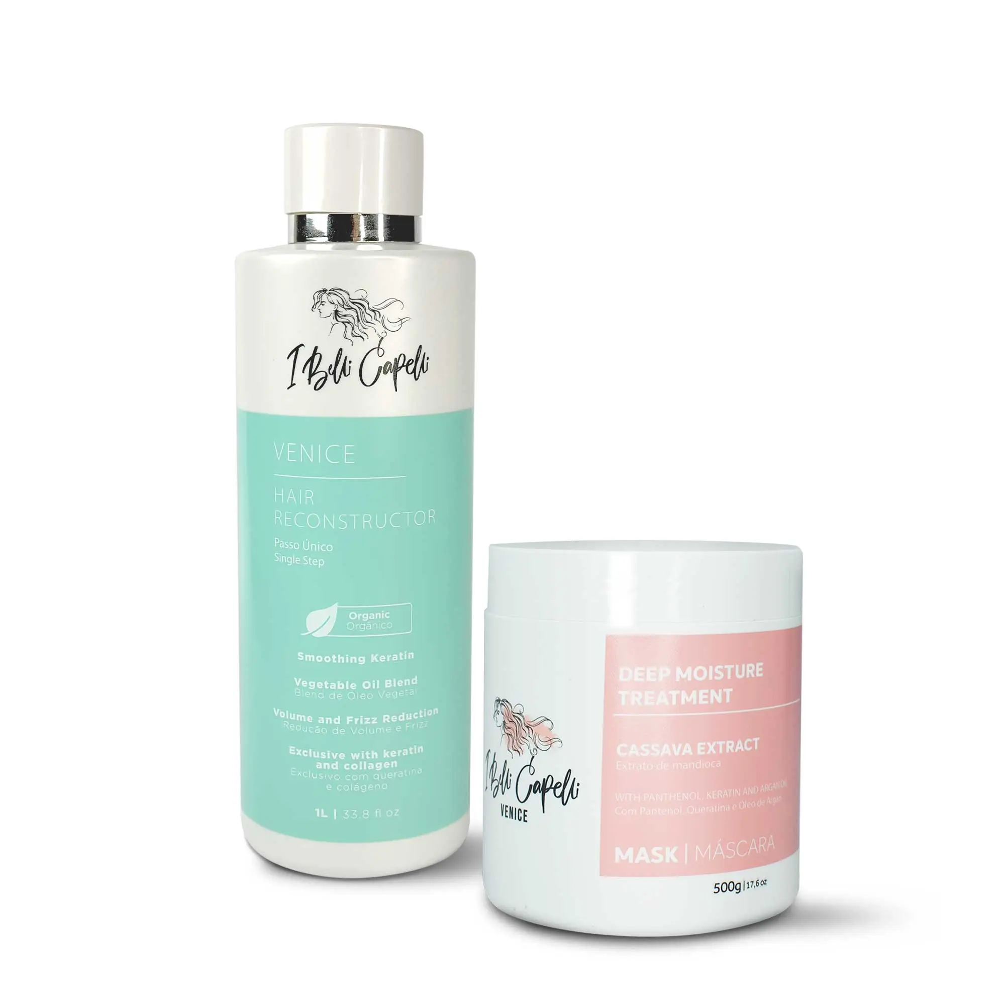 I Belli Capelli Venice Hair Reconstructor & Cassava Extract Mask Set for Smooth Frizz-Free Hydrated Haircare Keratin Smoothing