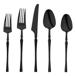 Solid Black Moderno Disposable Plastic Cutlery Set - 20 Spoons, 20 Forks, 20 Knives, 20 Dessert Spoons, and 20 Dessert Forks
