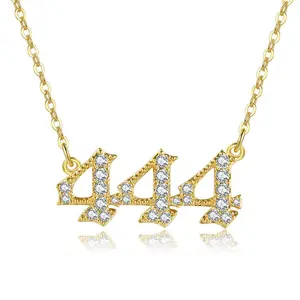 Pave Angel Number Necklace Lucky Protection Gemstone Charm Pendant 111 222 333 444 555 666 777 888 999 Dainty Triple Angel Number Pendant Spiritual Minimalist Jewelry for Her Gift