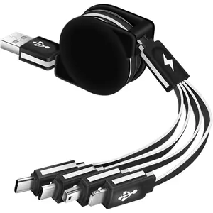 Multi   4 in 1 Multi USB Charger  Retractable Universal Multiple USB  Cord Adapter with Mini USB/IP/ USB/Type C Port for PS3/ Galaxy// More [2Pack/3Ft]