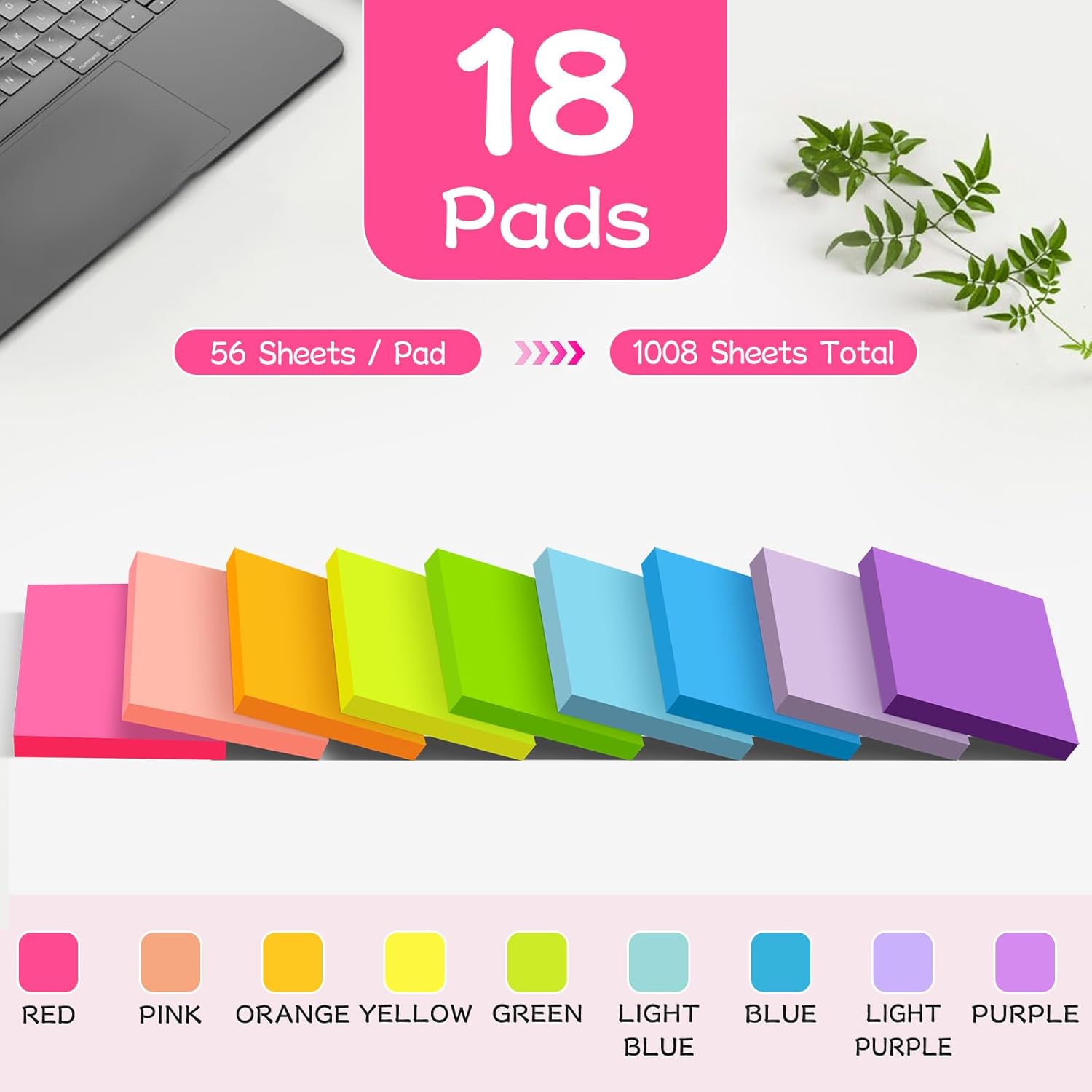 (18 Pads) Sticky Notes 3x3 inch, Self-Stick Pads Bright Colors Sticky Note, Recyclable, Easy to Post for Home, Office, Notebook (18 Pads) Sticky Notes 3x3 inch, Self-Stick Pads Bright Colors Sticky Note, Recyclable, Easy to Post for Home, Office, Notebook