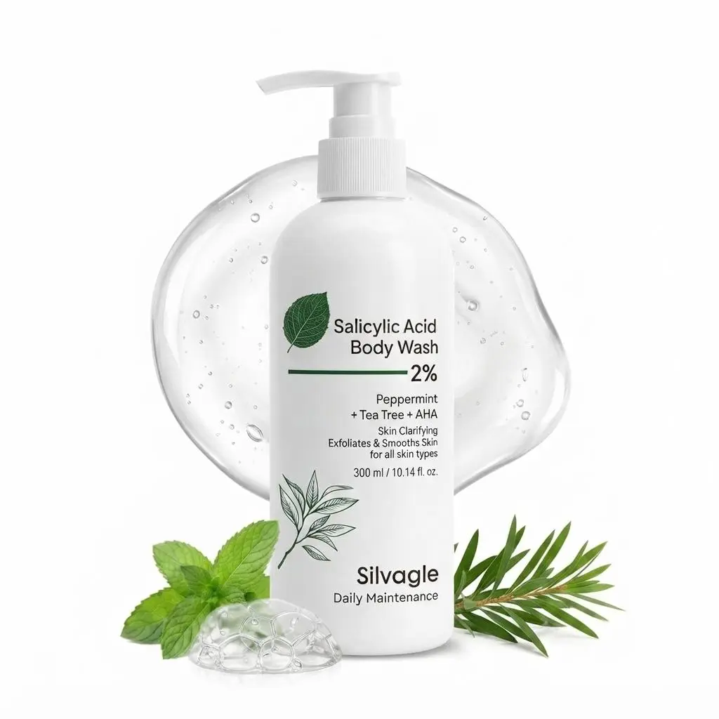 Men & Women Exfoliator, 10.14 Fl Oz/300ml, Exfoliate,Silvagle 2% Salicylic Acid Body Wash - Daily Tea Tree Mint Scent Exfoliating Shower Gel with AHA for Bumpy Dry Rough All Skin