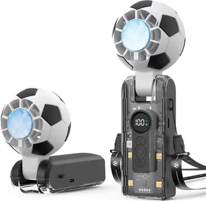 Portable Handheld Fan with Ice Cooling, 5 Gear Wind, 3 In 1 Soccer-Shaped Mini Fan, 3600mAh Rechargeable Pocket Fan for Travel/Outdoor/Office, 180° Adjustable, 20H Max Runtime