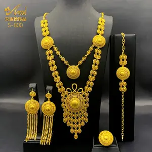 ANIID New Indian 24K Gold Color Long Necklace Set Nigerian Party Bridal Wedding Ethiopian Luxury Dubai Jewelry Wholesale Gifts