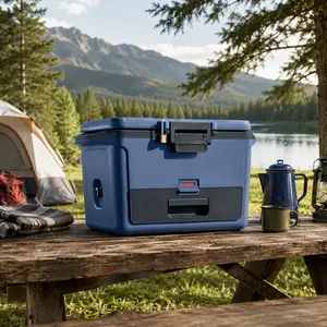 Insulated Cooler Box with Storage Compartment, Portable Ice Chest for Camping and Outdoor Use, Size 50QT