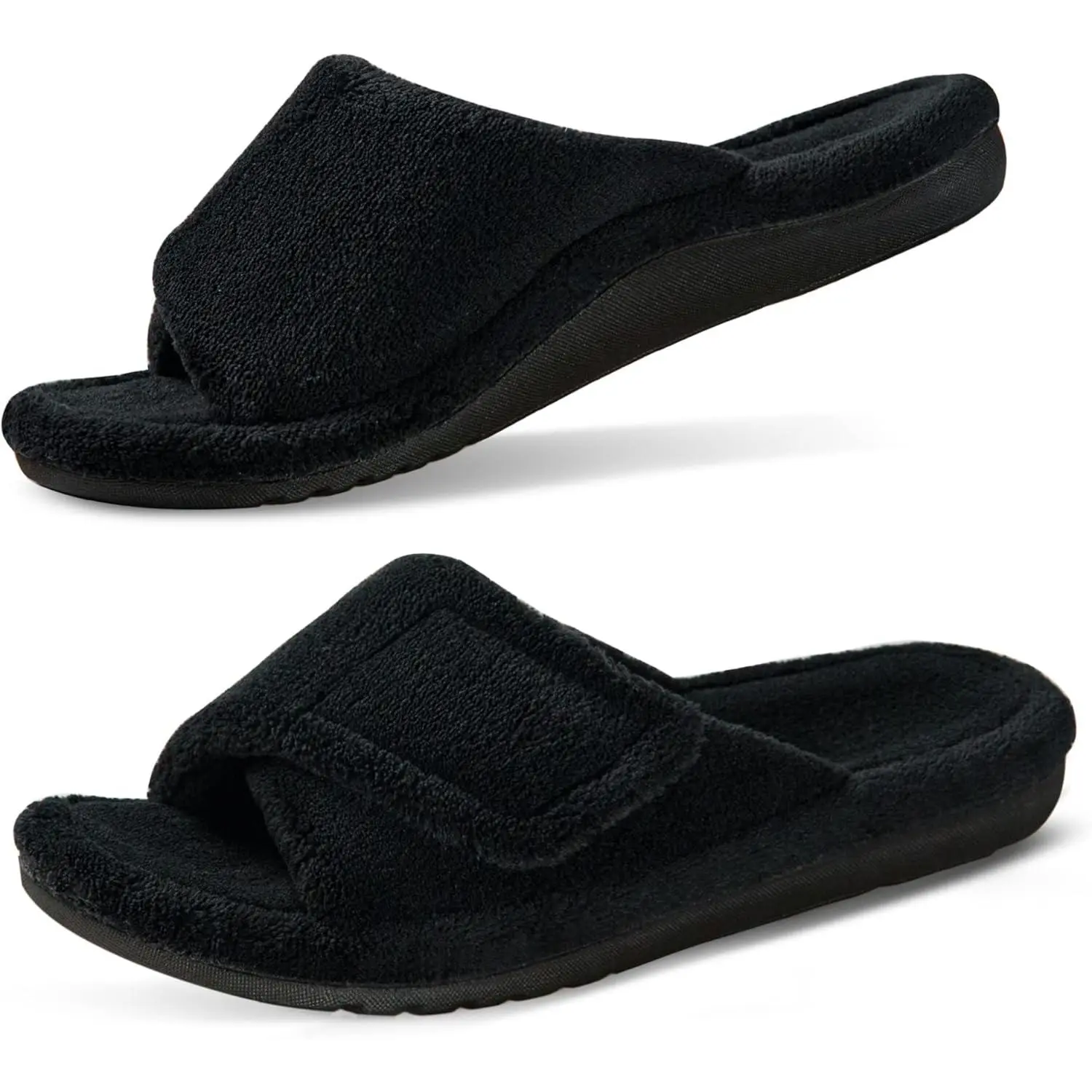 Women's Orthotic Slippers, Fuzzy Cheetah Open Toe Slides with Arch Support for Plantar Fasciitis, Adjustable Fit, Mother's Day Gift for Moms, Daughters, Friends, Holiday, Narrow, Synthetics