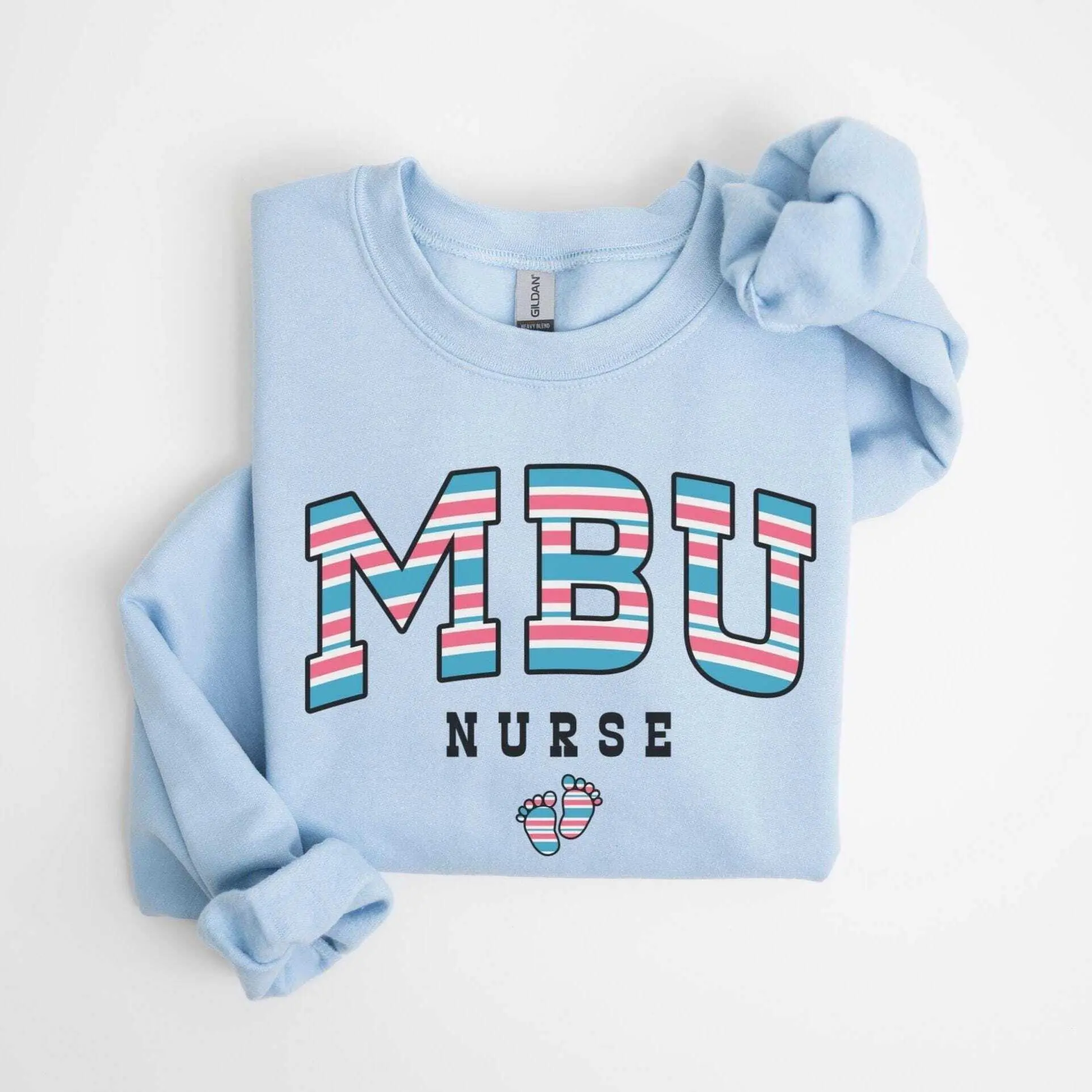 MBU Nurse Short Sleeve T-Shirt / Sweatshirt / Hoodie  • Mother Baby Unit Nurse Tshirt• Postpartum Nurse tee• Gift for MBU Nurse • MBU Hospital Blanket Striped Crewneck Cotton Fabric