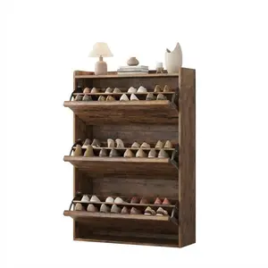GAOMON Wooden Shoe Cabinet 3 Drawer Shoe Storage Cabinet, Space-Saving Shoe Organizer Wooden Shoe Rack with PB Construction and Wood Pull Handles, Modern Hallway Entryway Shoe Storage