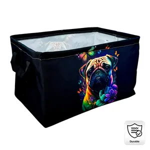 Extra Large Collapsible Storage Basket with Cute Puppy & Butterfly Floral Print - Durable Polyester Laundry Hamper for Bedroom, Bathroom, Toys, Clothes & Household Organization, Laundry Basket, Bedroom Organizer, Playful Design, Sturdy Construction