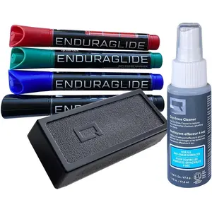 Dry Erase Markers Accessory Kit, Includes 4 Chisel Point EnduraGlide Dry Erase Markers, Whiteboard Eraser & White Board Cleaning  Bottle, for Teachers, , School & Office (5001M-4SK)
