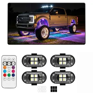 4PCS Wireless LED Strobe Lights with Remote, RGB Aircraft Lights for Car Motorcycle Drone, Waterproof Anti-Collision Warning Light for Night Riding, Multi-Color Underglow Ambient Lighting Kit, Perfect Gift for Men