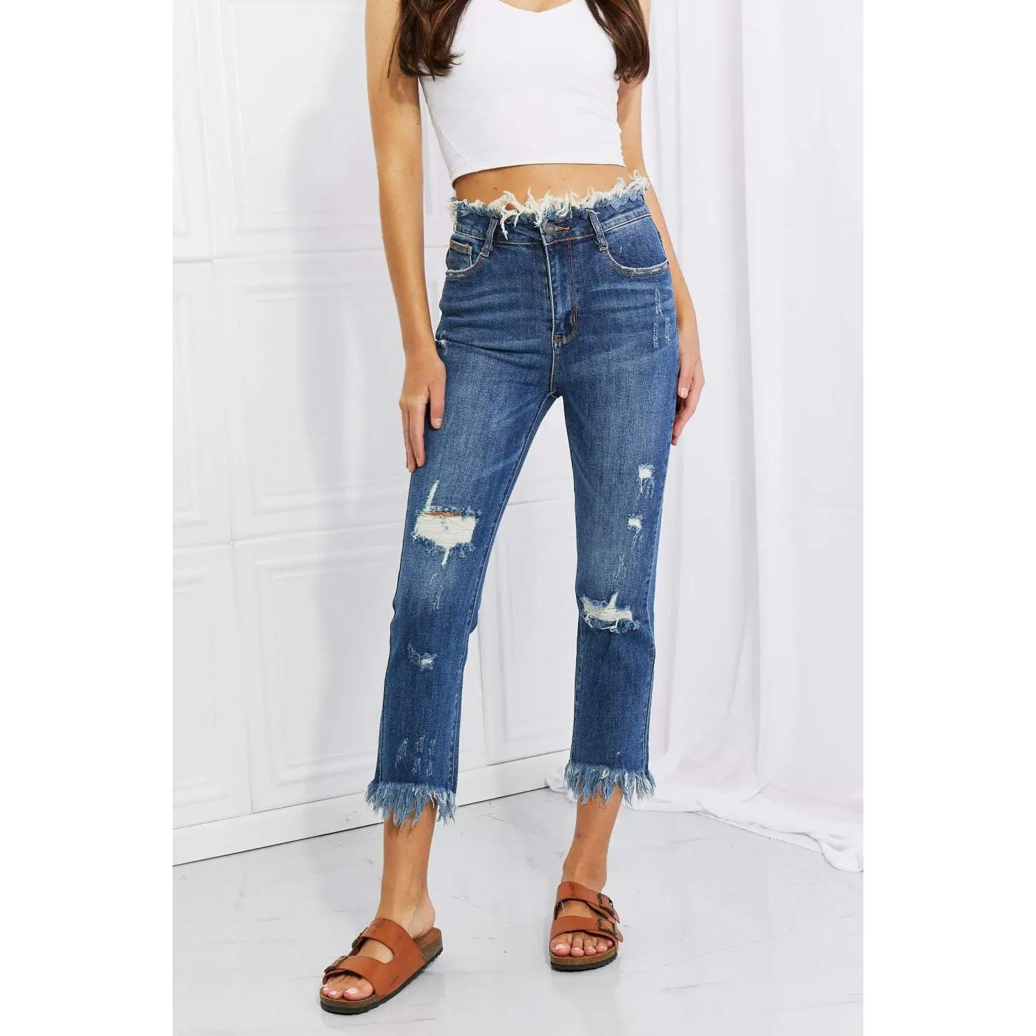 RISEN Full Size Undone Chic Straight Leg Jeans