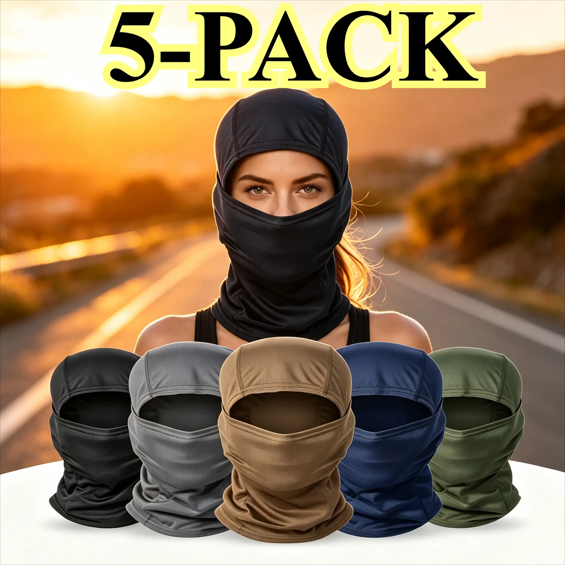 5-Pack Balaclava Ski Mask Full Face Cover – Breathable Quick Dry Cooling Neck Gaiter Sun Hood Headgear For Motorcycle Riding Outdoor Sports cat unisex resistant sohochic cotton