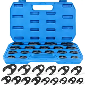 19pcs Crowfoot Flare Nut Wrench Set - Steel Construction, Open End Head Style, Metric 8-32mm for 3/8 & 1/2 Inch Drive Ratchets
