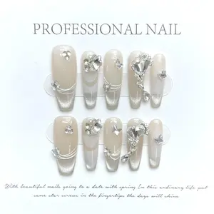 Transparent sparkling zircon bright diamond halo finished product, personalized and versatile, detachable and reusable, press-type acrylic false nail nail patches