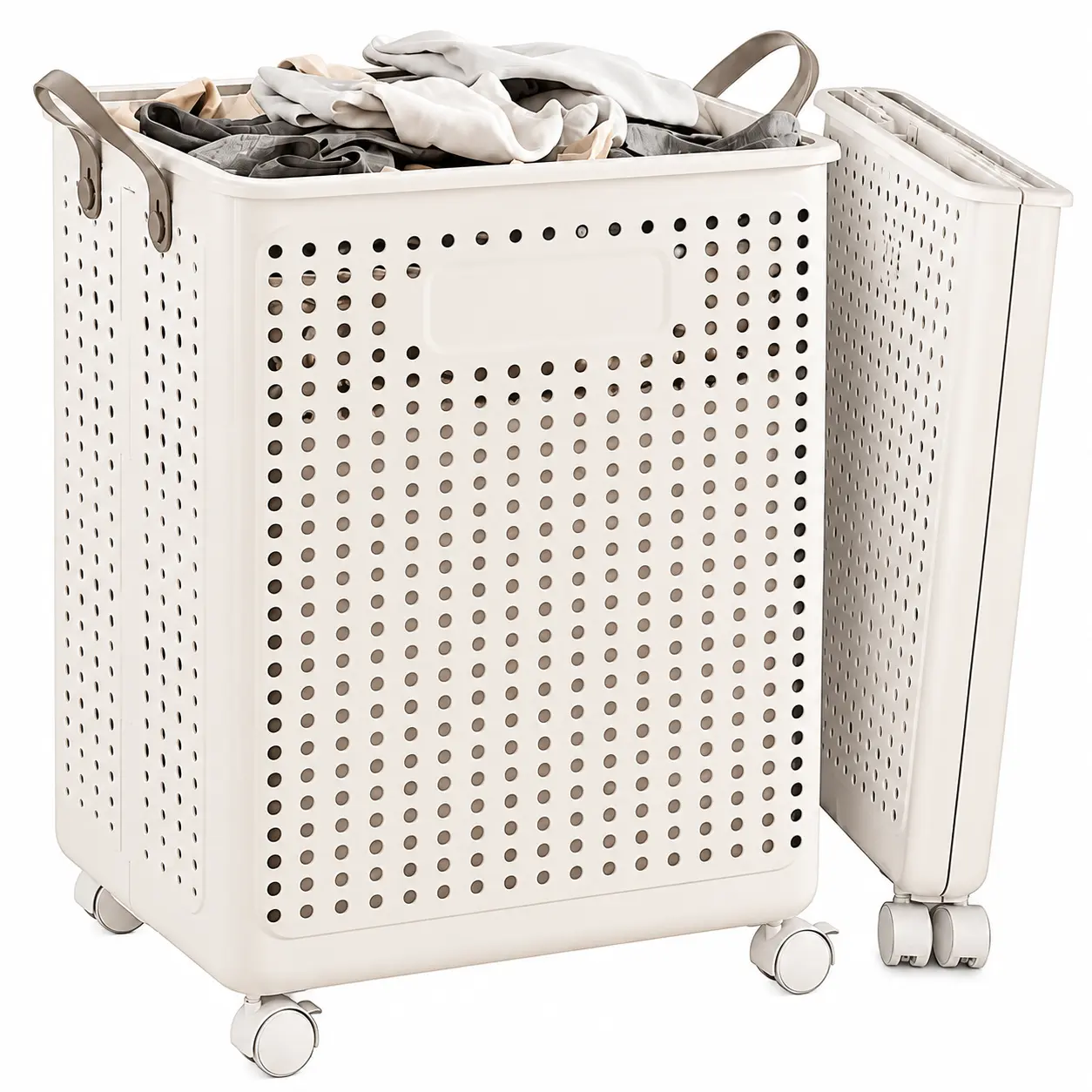 75L Laundry Basket with Wheels, Dirty Clothes Hamper on Wheels, Rolling Laundry Hamper for Laundry Room, Dorm and Bathroom, Easy to Clean, Size Details in SKU Images