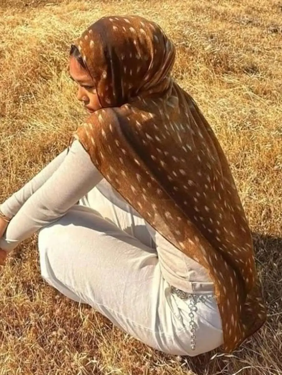 Hijab Scarf for Women in an Aesthetic Watercolor Deer Spots Print - Lightweight Modal, Breathable with Excellent Fabric Drape, Conservative Wardrobe, Easy To Fold