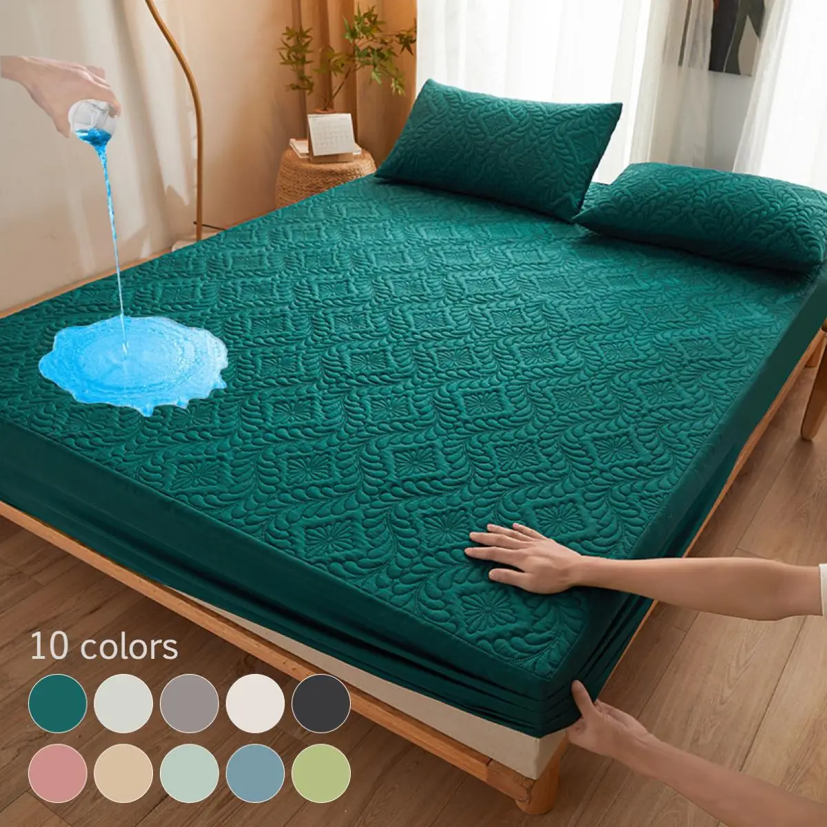 Waterproof Mattress Cover Set, 3 Counts/set Including 1 Count Waterproof Washable Fitted Sheet & 2 Counts Pillowcase, Soft Comfortable Breathable Bedd