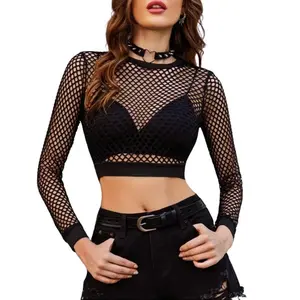 Avidlove Fishnet Top for Women Fishnet Crop Top Long Sleeve Fishnet Shirt Fishnet Long Sleeve Top