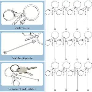 12pcs Blank Bead Keychain, 5.8in Metal DIY Bead Keychain Rod (Without beads), Pendant DIY Handicraft Jewelry Making Supplies, Textiles & Soft Furnishings