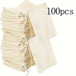 100 Natural Beige/White Linen Drawstring Bags - Thick and Durable, Secure Closure, Compact 8x 10cm (3.15x 3.94inch ) - Jewelry Storage, Wedding Return Gifts, Party Favors, Home Decoration - Reusable Storage Bags - High-End Elegant Packaging Bags, DIY Hand