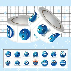 500pcs Per Roll of Creative Small Blue Bean Stickers Featuring Fun And Humorous Abstract Designs, Perfect for Sealing And Ideal for Valentine'S Day,