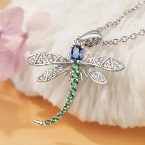 Huitan Exquisite Colorful Dragonfly Pendant Necklace for Women Paved Dazzling CZ Stone Cute Girls Necklace Party Fashion Jewelry