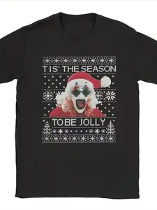 Men's Horror Santa Clown Christmas Tee with Spooky Print for Holiday Parties Halloween and Christmas Casual Wear and Easy Care