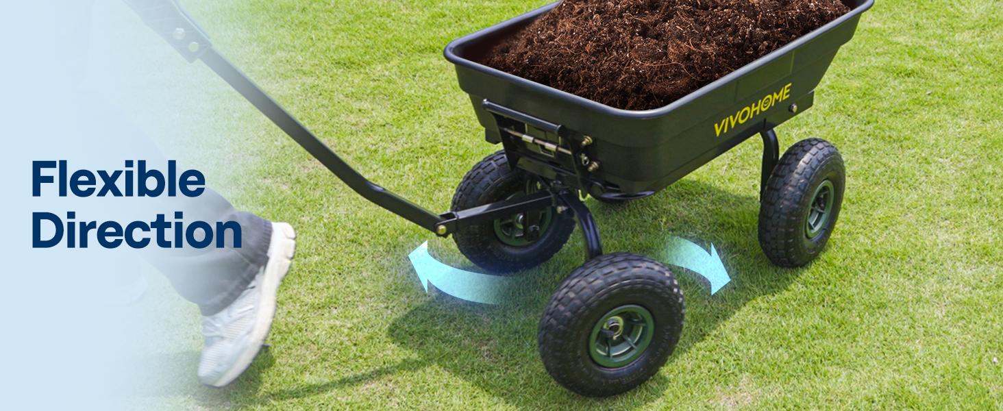 VIVOHOME 4 Cu.Ft 660lbs Wheelbarrow Garden Cart Dump Wagon with 2-in-1 Convertible Handle Attach to ATV or Tractor, 10" All Terrain Wheels, Quick Release System, Heavy Duty Utility Trailer for Yard