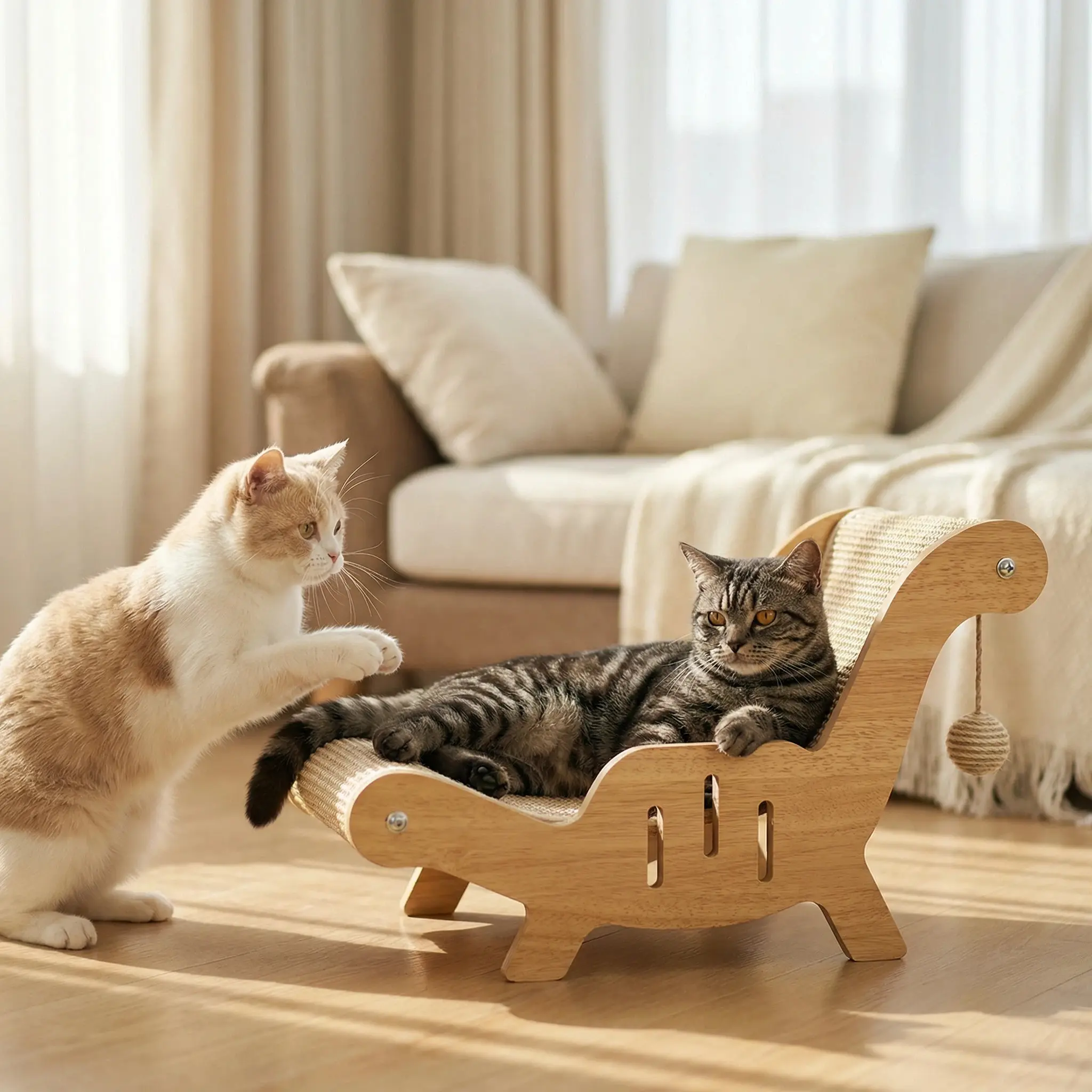 Natural Hemp Rope Cat Scratcher Chair, Large and Durable Cat Furniture with High Aesthetics, Non-Shedding Cat Climbing Tree and Pet Bed