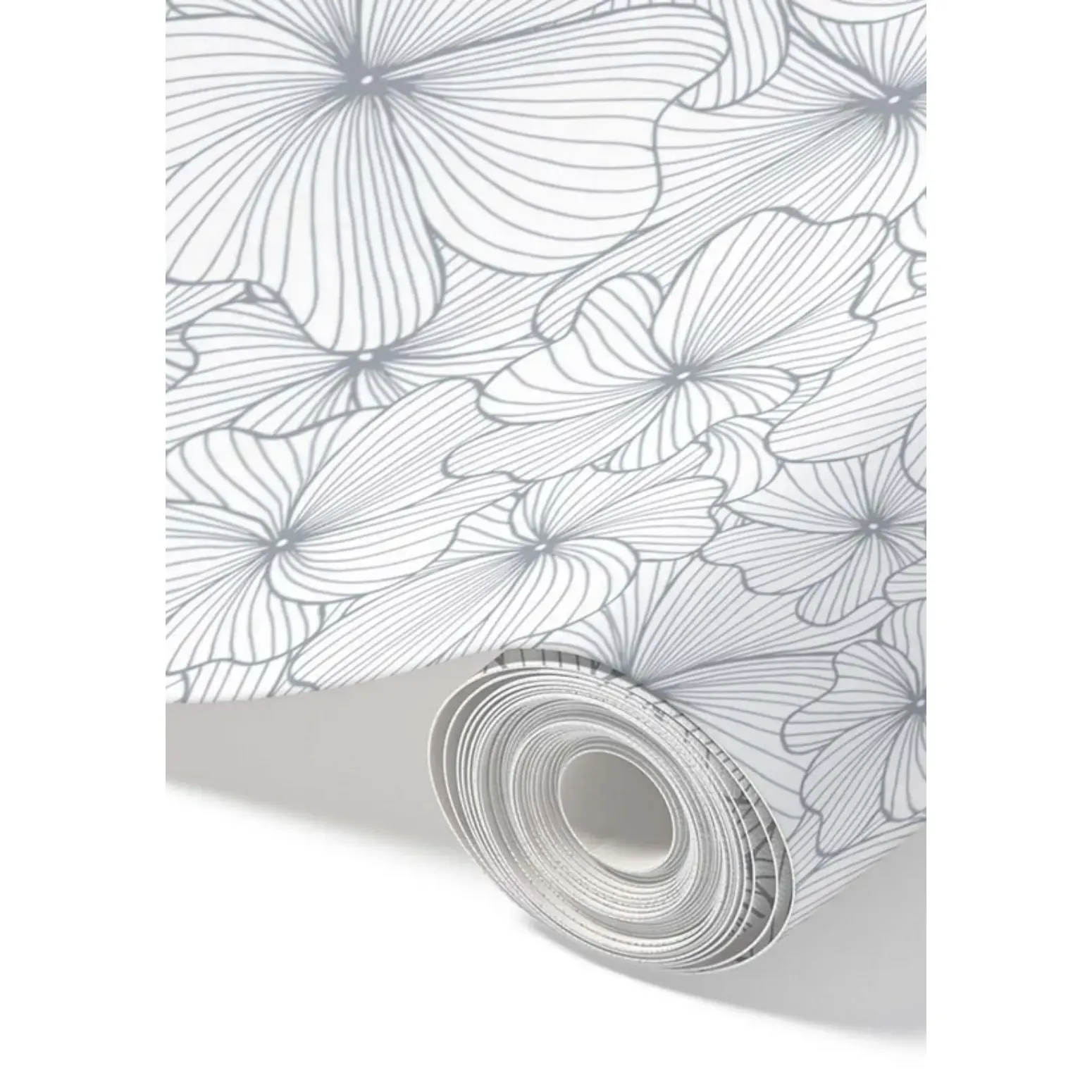 Peel and Stick Wallpaper Roll 20.5" x 16 ft Silver Flowers  Metallic Floral Print Removable Self-Adhesive for Easy DIY Decor