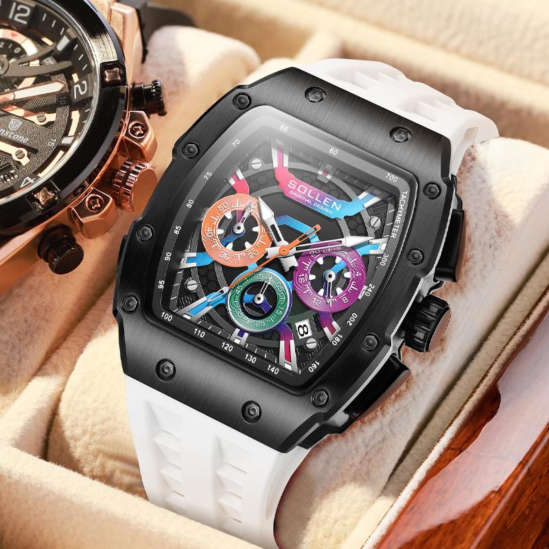 SOLLEN 728 Men's Rainbow Luxury Cool Watch Multi-functional Chronograph Waterproof Night Light Function Valentine's Day Gift