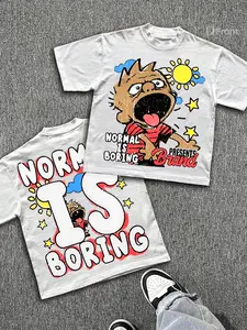 Men's Casual Short Sleeve T-Shirt, Graffiti Cartoon Print, Front Back Dual Prints, Comfortable Fabric, Street Style, Long Fit