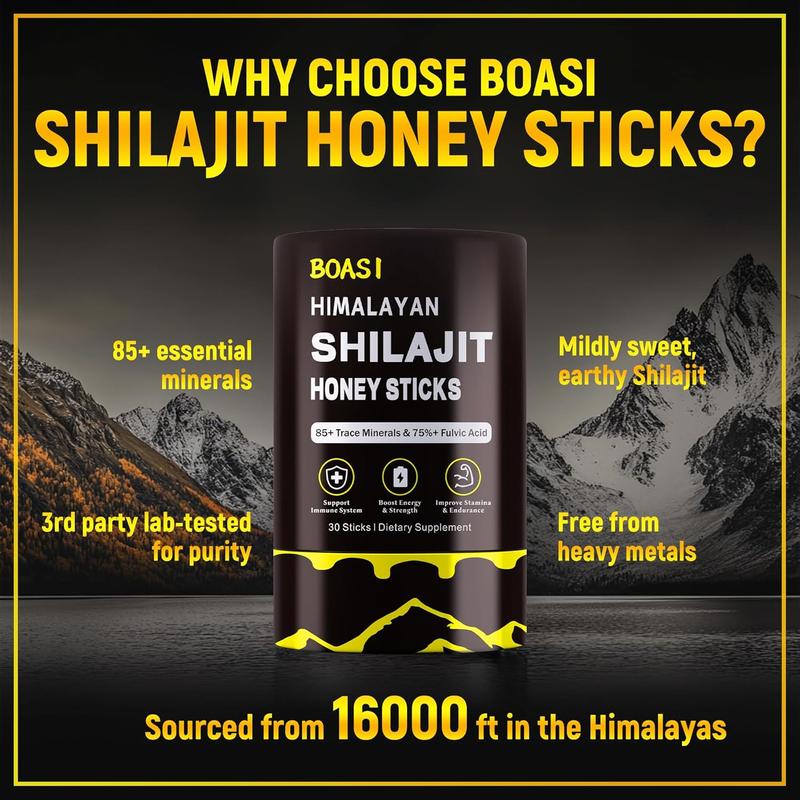 Shilajit Honey Sticks with Organic Saffron,85+Trace Minerals,75%+ Fulvic Acid,Enhance Cognitive Functions Boost Energy&Strength,30PCS