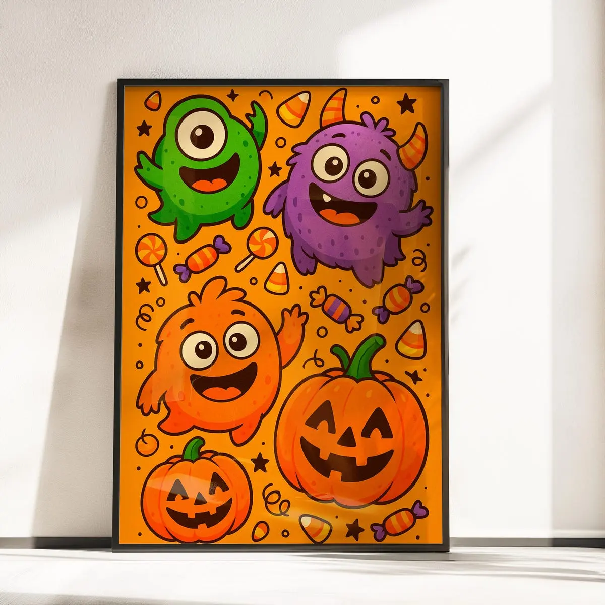 Unframed, Room Decor, Trick Or Treat Print, Halloween Wall Art for Kids, Cute Halloween Monsters: Monsters Wall Art & Spooky Wall Decor, Halloween Kids Poster - 5 Sizes (8x12–27x40 inch)