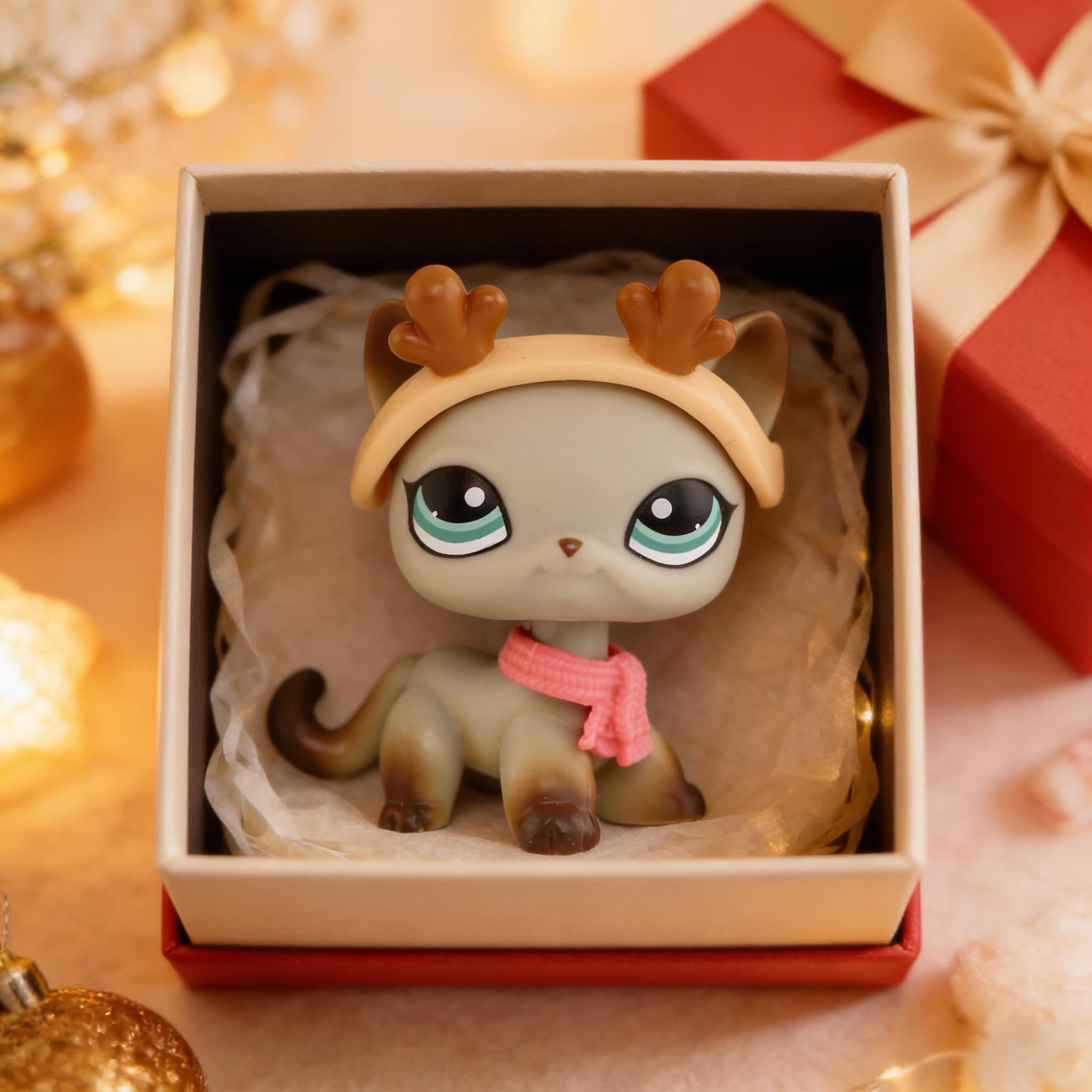 Mini Pet Shop Shorthair Cat Decoration, Shorthair Cat #391 Mini Cat Pets with Fashion Accessories, Miniature Bobble Head Cat Compatible with Toy Collection, Birthday Christmas Halloween Gift Ornaments