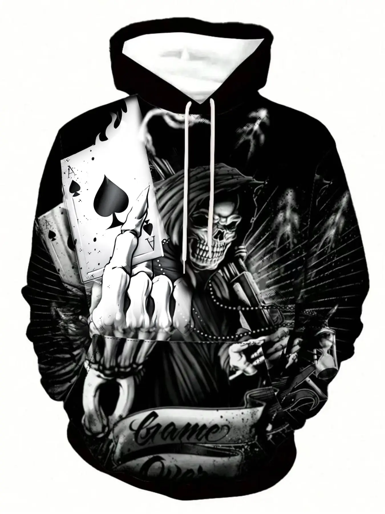 Men's Hoodie with Autumn Skeleton Skull Rose 3D Print Long Sleeve - Unisex Fashion Casual Sweatshirt, Loose Pullover, Sportswear