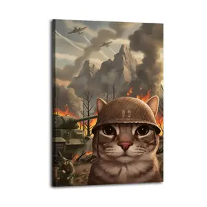 The Thousand Yard Stare Meme, But It's A Cat Great Wall Art, Canvas Poster, Cute And Vibrant Poster for Bedroom, Dorm, A Perfect Gift Idea for New Year Home Decor