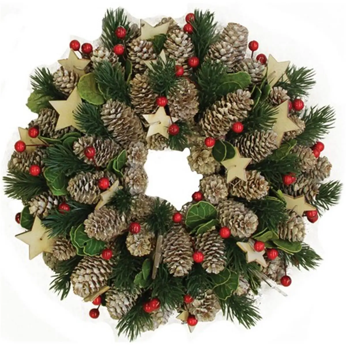 212 MAIN 10.5 in. Unlit Artificial Plastic Pine Cone & Berry Christmas Wreath with Stars, Festive Decor, Home Decoration Ornaments