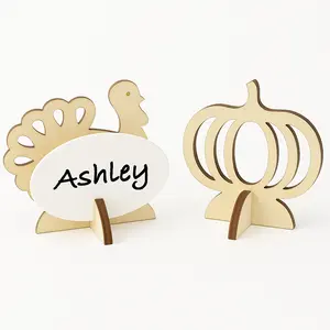 Pumpkin & Turkey Wooden Nametag Holders - Thanksgiving Table Decor