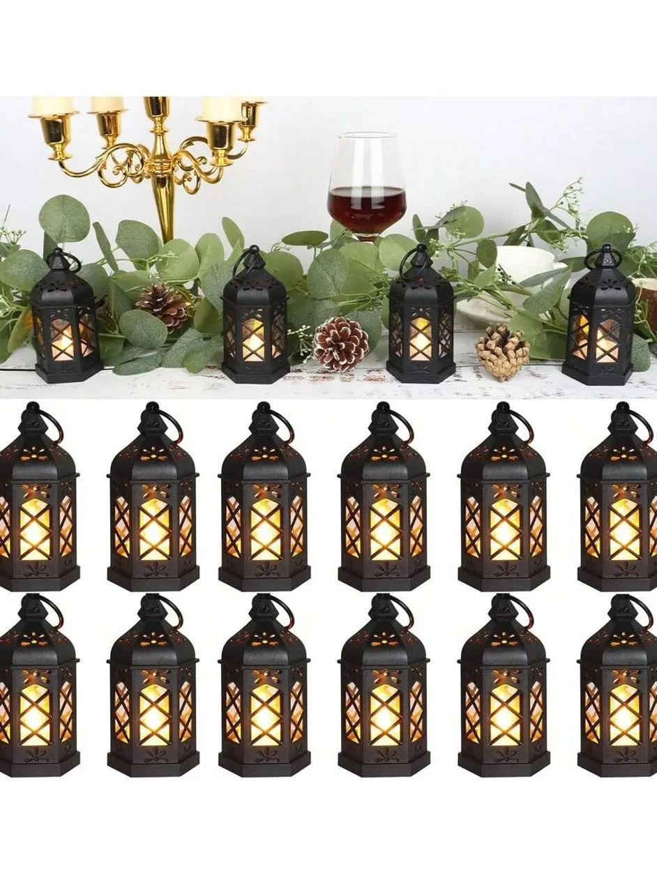 12PCS Mini LED Lanterns, Vintage Decorative Hanging Lights With Flameless Candles For Weddings, Halloween, Christmas & Table Centerpieces