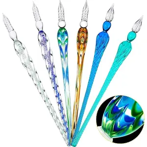 Handmade Glass Dip Pieces, Crystal Glass Signature Calligraphy Vintage Dip Ink Pen, Borosilicate Pen for Writing, Drawing & Decoration (Bright Color)