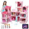 CUTE STONE High Quality Princess Unisex 16-Room Pink Miniature Dollhouse Play Set for Girls Ages 3+, PVC Free Kids Toy with Furniture, Accessories, Colorful Lights, 3 Dolls, Role Play, Assembly Required (25in×18in×29in) #backtoschool #sohochic, Miniature