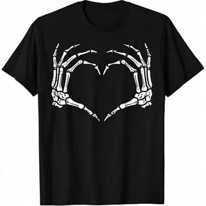 Skeleton Hands Heart Sign Retro Halloween Costume Women Girl T-Shirt