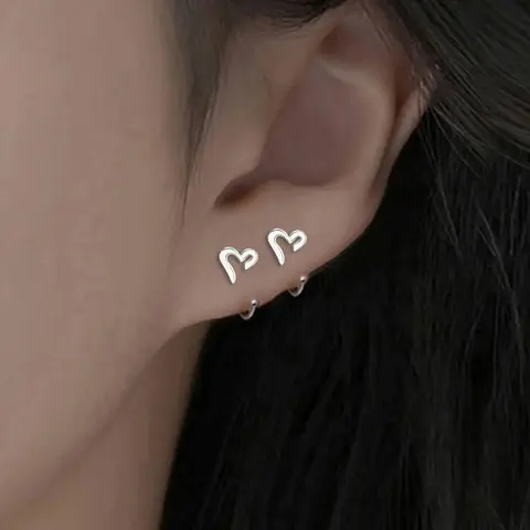 Mini Heart Shaped Stud Earrings, High Quality Earrings, Geometric Pattern Casual All-match Jewelry for Girls Gift, Female Classic Fashionable Jewelry Accessories for Daily Wear